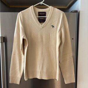 Abercrombie & Fitch Cream Cashmere V-Neck Sweater